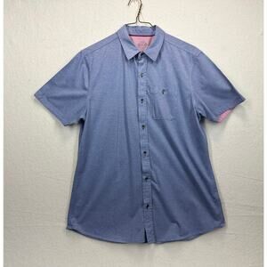 Madeflex Performance Men's Button Down Shirt Blue Pattern w/ Pink Contrast SZ L